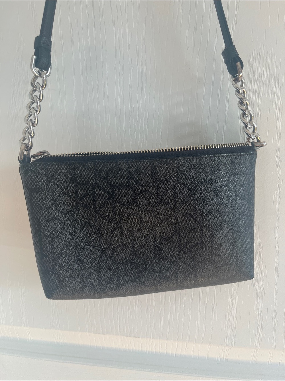 Calvin Klein Black Monogram Crossbody Bag with Silver Chain - Picture 5 of 6